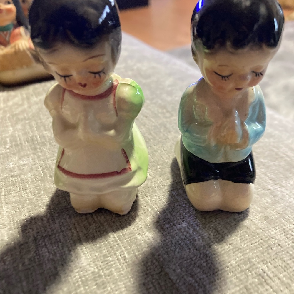 Vintage Ceramic Praying Salt and Pepper Shakers